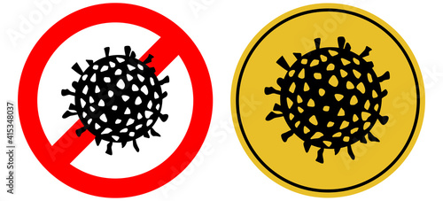 Danger attention sign viral danger. Warning. Virus on a round background. Vector illustration.