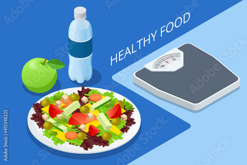 Isometric Diet programs, Diet Plan Concept. Nutrition diet, weight-management diet, individual dietary service concept. Healthy eating for weight control.