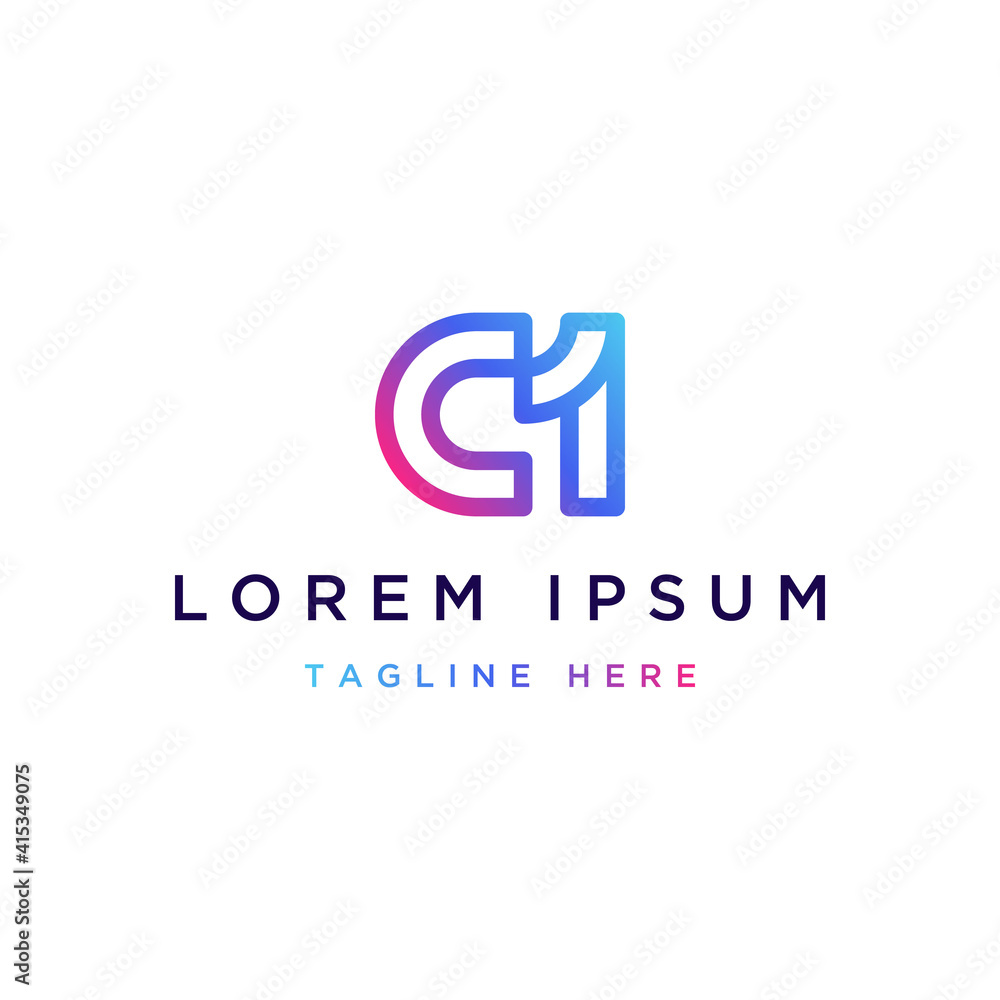 lettermark initial letter C1 monogram design logo lettermark initial letter C1 monogram design logo