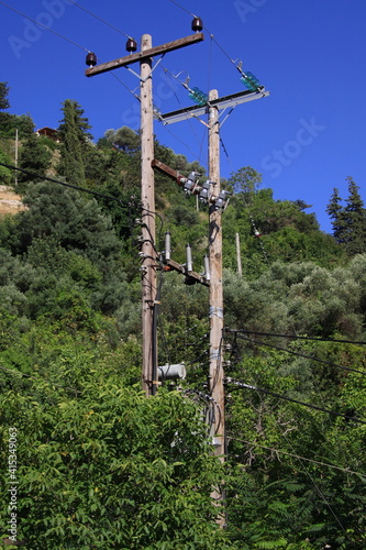High voltage power line on Crete in Greece, Europe 