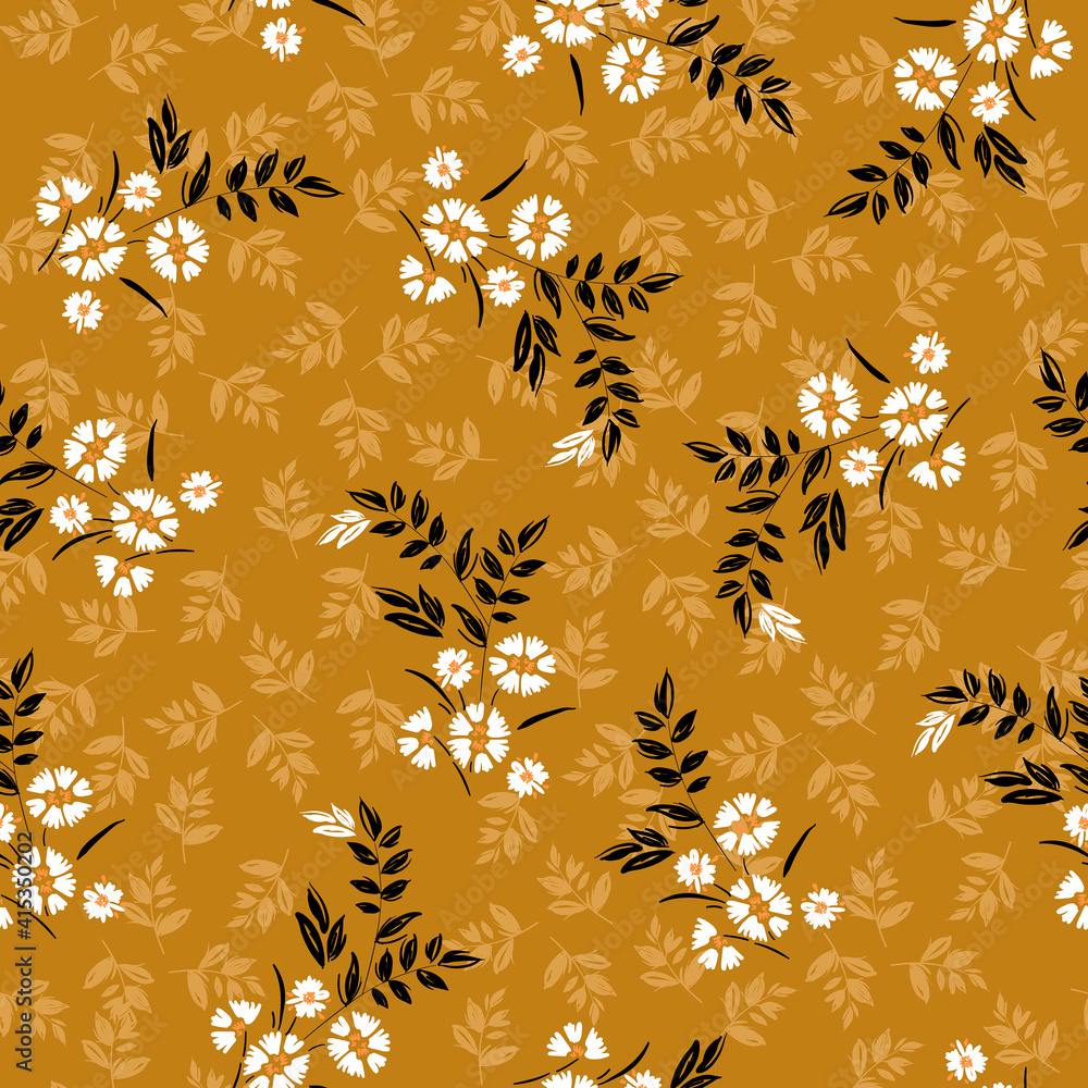 Obraz premium Vintage of liberty small booming white floral and meadow flowers seamless pattern in vector, Design for fashion,fabric,wallpaper,wrapping and all prints