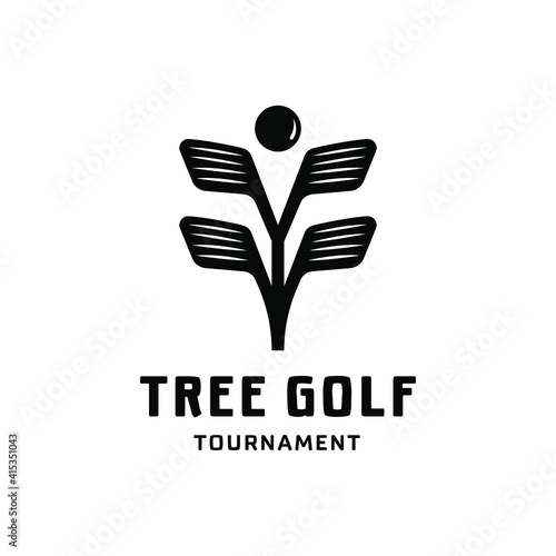 tree golf stick with ball  logo vector design