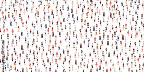Crowd different people seamless background. Large group of citizen in flat style with shadows. Vector illustration