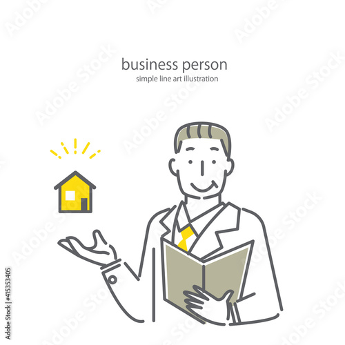 ベテランビジネスマンのシンプルでおしゃれな線画イラスト素材　ファイナンシャルプランナー