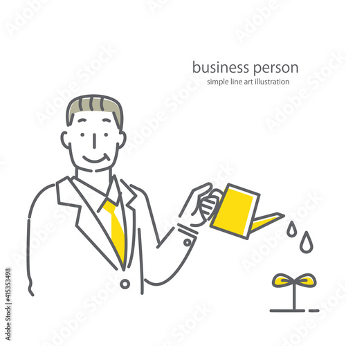 ベテランビジネスマンのシンプルでおしゃれな線画イラスト素材　ファイナンシャルプランナー