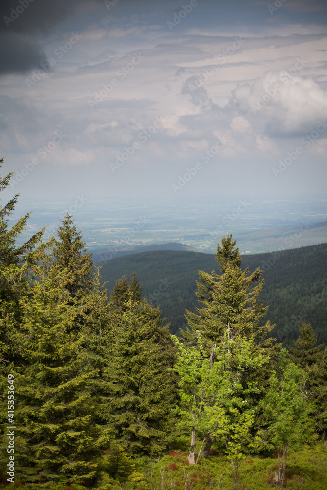 Mountain landscape. Views from the Jizera Mountains to Poland