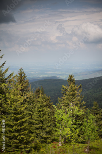Obraz na płótnie Mountain landscape. Views from the Jizera Mountains to Poland w salonie
