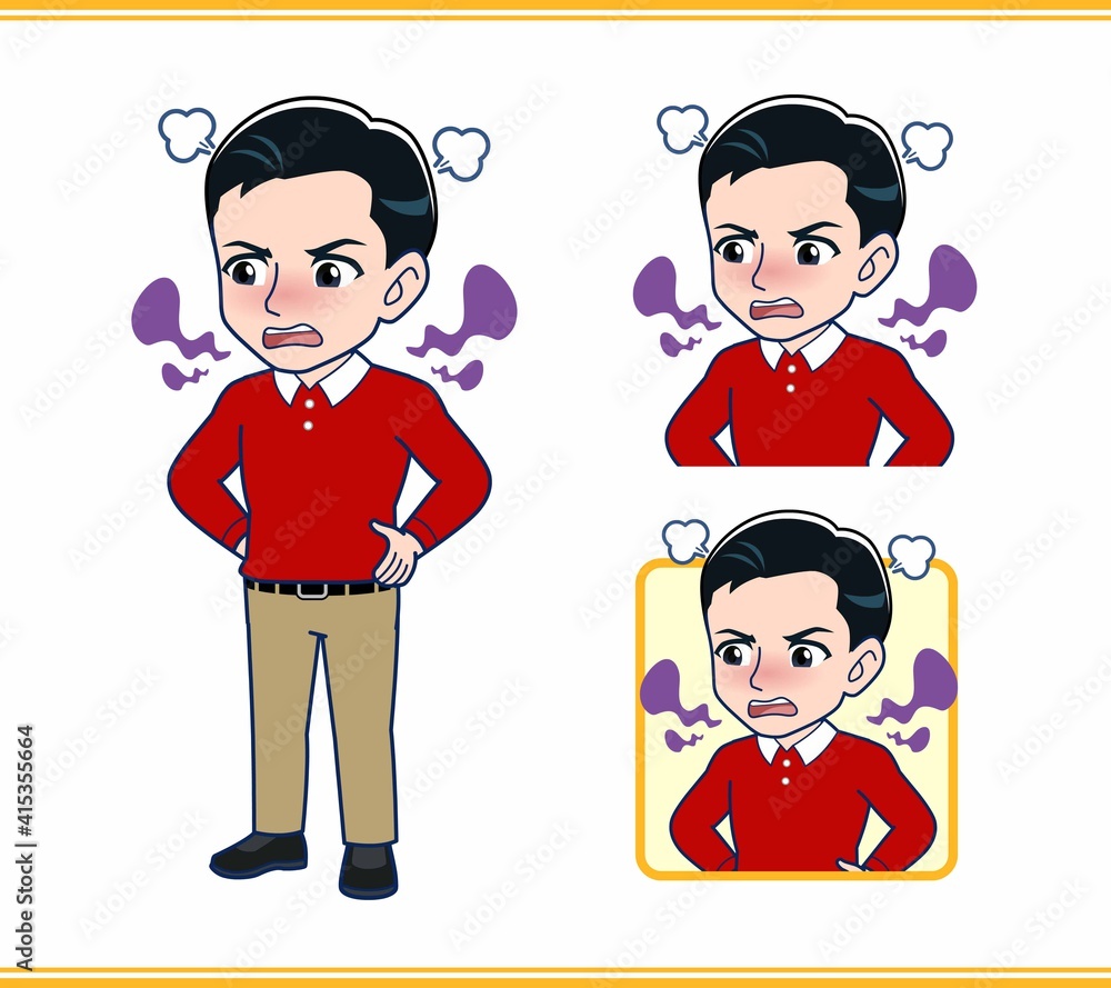 赤い長袖を着た若い男性