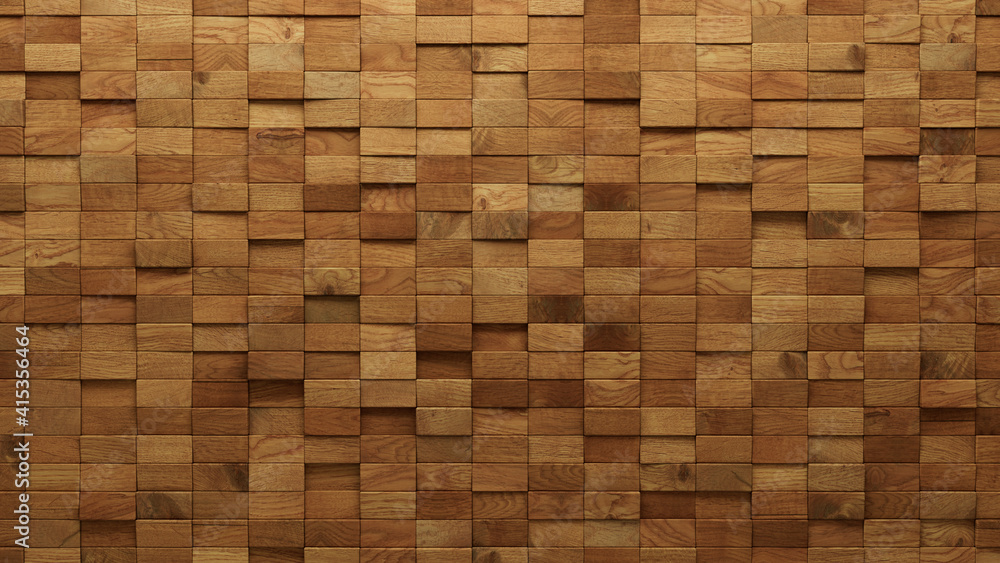Wood Block Wall background. Mosaic Wallpaper with Light and Dark Timber Rectangle tile pattern. 3D Render Wood Block Wall background. Mosaic Wallpaper with Light and Dark Timber Rectangle tile pattern. 3D Render