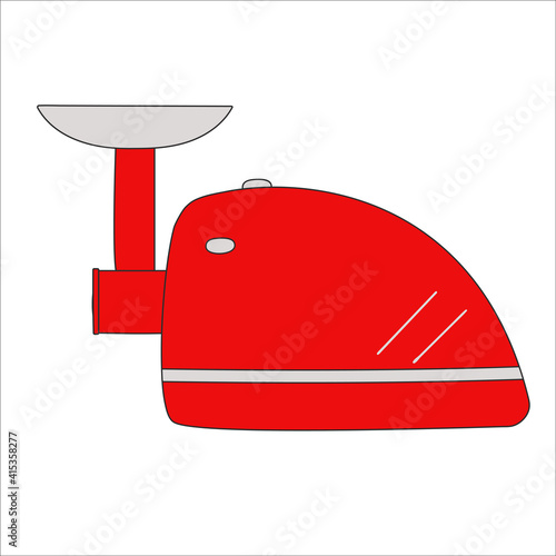 Electric meat grinder. Isolated vector image on white background. Kitchen electrical appliance.