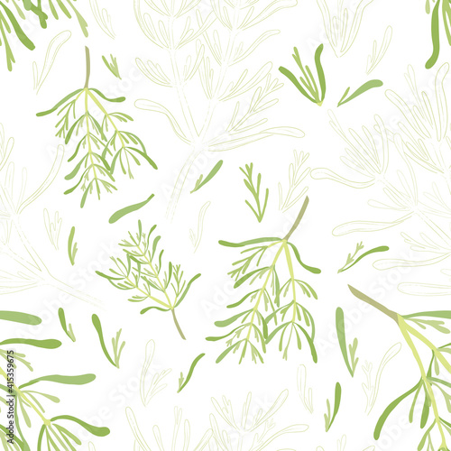 Seamless Pattern with Rosemary Leaves s and Twigs