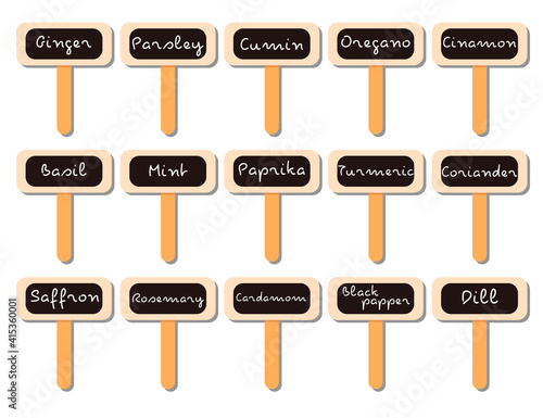 Spice garden labels for pot vector set
