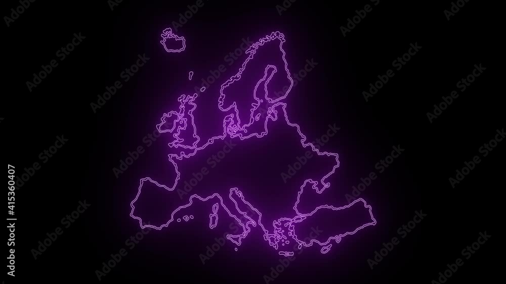 Neon Map of Europe, Europe outline, Animated close up map of Europe Neon Map of Europe, Europe outline, Animated close up map of Europe