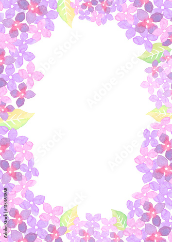 水彩で描いた紫陽花のイラストフレーム