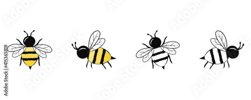Set of bee cartoons isolated on white background  vector illustration.