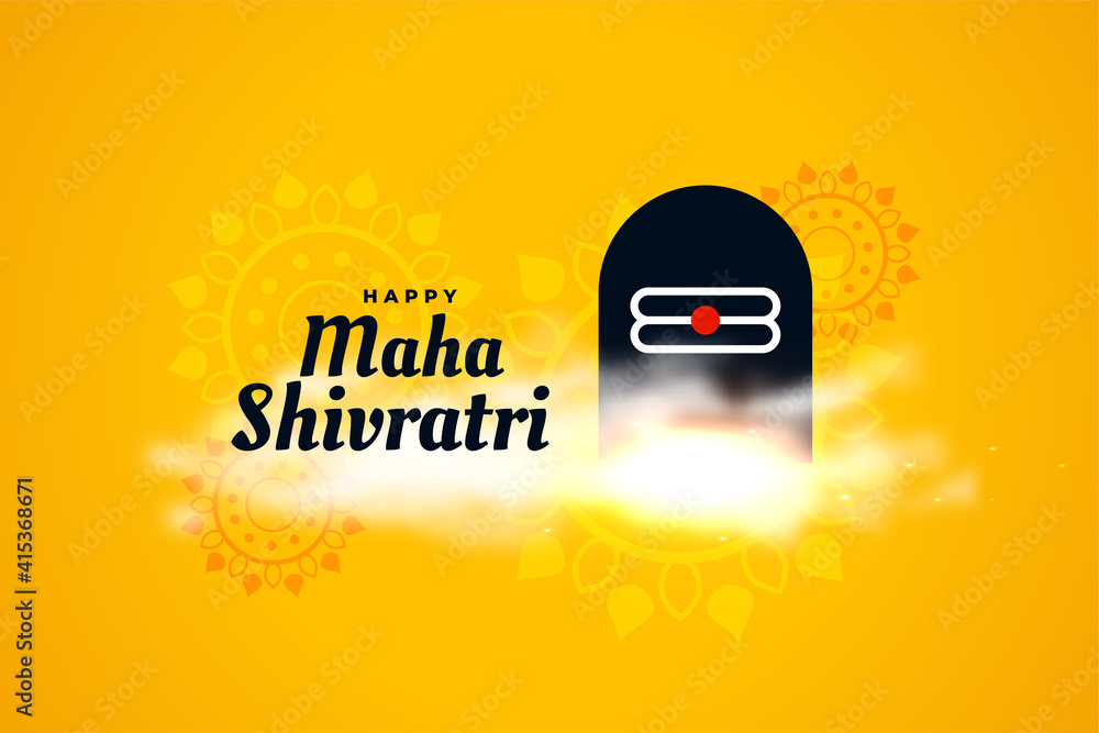 maha shivratri festival yellow greeting with shivling idol - obrazy, fototapety, plakaty 