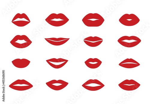 Woman s lips. Cartoon flat kiss shape icons, isolated lipstick sensual silhouette set. Vector beauty cosmetic concept