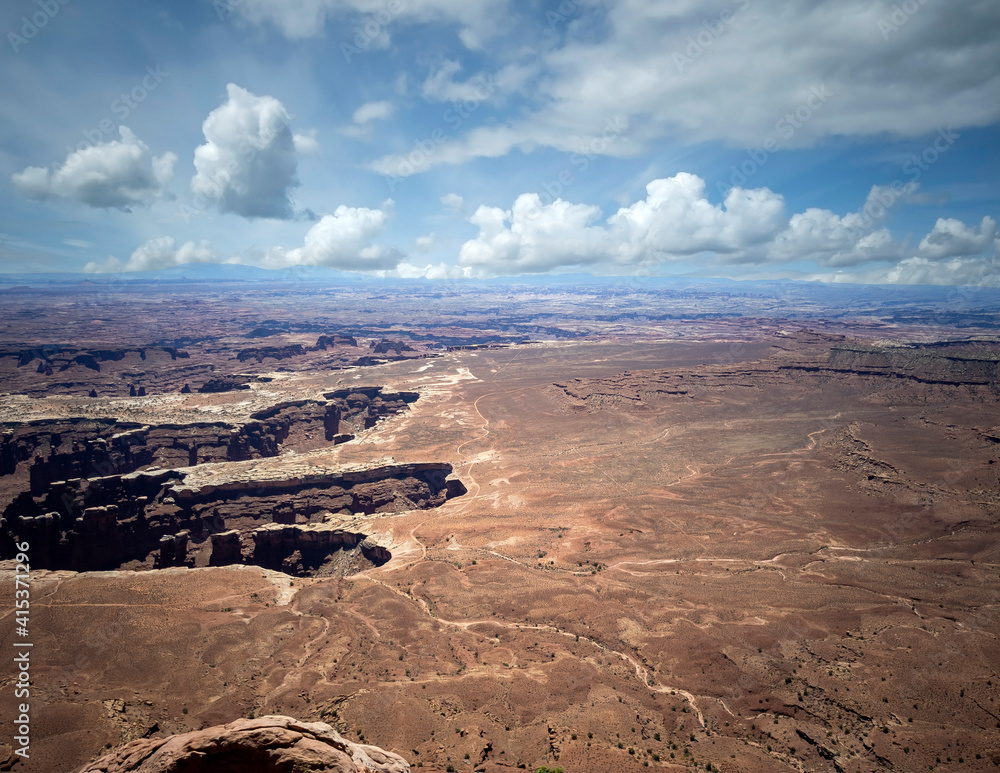 Stupendous views of Canyonlands National Park from Dead Horse Point State Park in Utah on a partly cloudy day