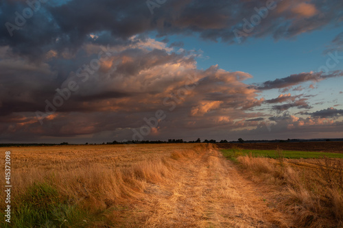 Beauty clouds during sunset over the fields in eastern Poland