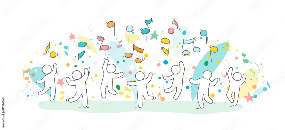 Flying notes with dancing little people. Flying notes with dancing little people.