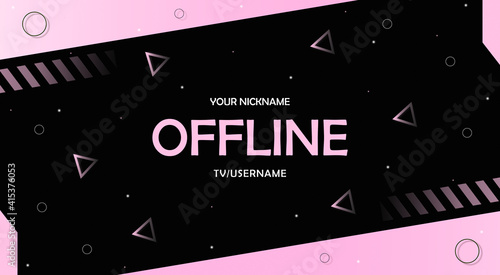 Currently offline twitch overlay cute background 16:9 for stream. Offline cute background with lines. Screensaver for offline streamer broadcast. Gaming offline cute overlays screen. Pink screen	