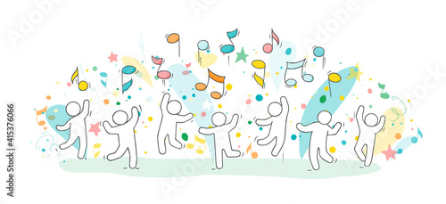 Flying notes with dancing little people.