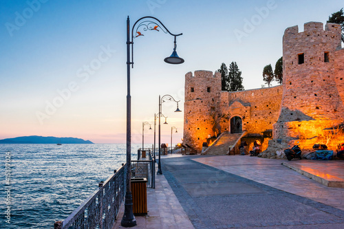 Fototapeta Naklejka Na Ścianę i Meble -  The road goes to Pigeon Island in Kusadasi. Kusadasi is a popular tourist destination in Turkey.