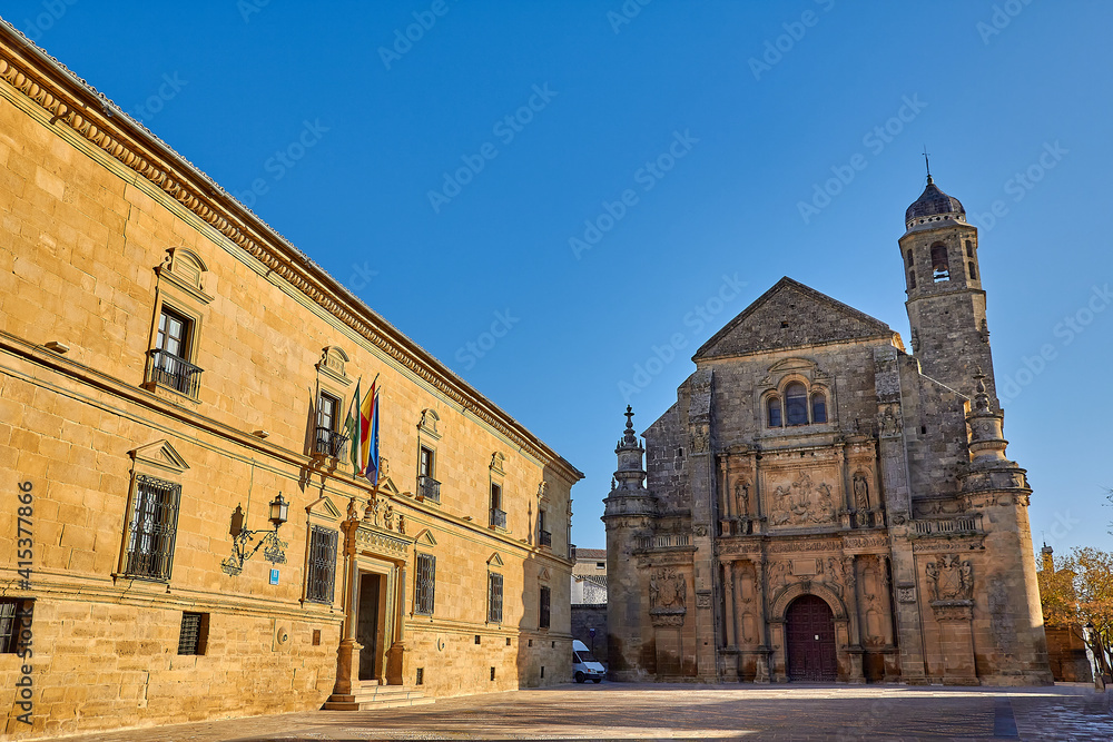 Summer view in Ubeda with the beautiful church 