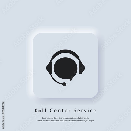 Support icon. Call center service icon. Support with speech bubble. Headphones Logo. Vector EPS 10. UI icon. Neumorphic UI UX white user interface web button. Neumorphism
