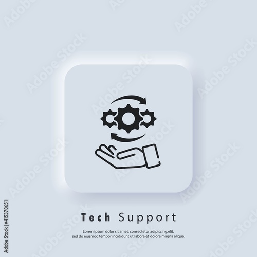 Tech Support icon. Customer and technical support. Support phone operator with headset. Vector EPS 10. UI icon. Neumorphic UI UX white user interface web button. Neumorphism