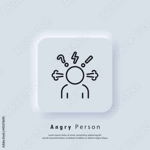 Angry Person icon. Headache glyph icon. Anger and irritation. Frustration. Aggression icons. Occupational stress. Emotional stress symptom. Nervous tension. Vector. Neumorphic UI UX