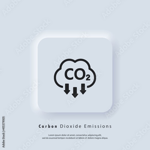 Co2 icon. Carbon Dioxide Emissions icon or logo. co2 emissions. Vector EPS 10. Neumorphic UI UX white user interface web button. Neumorphism