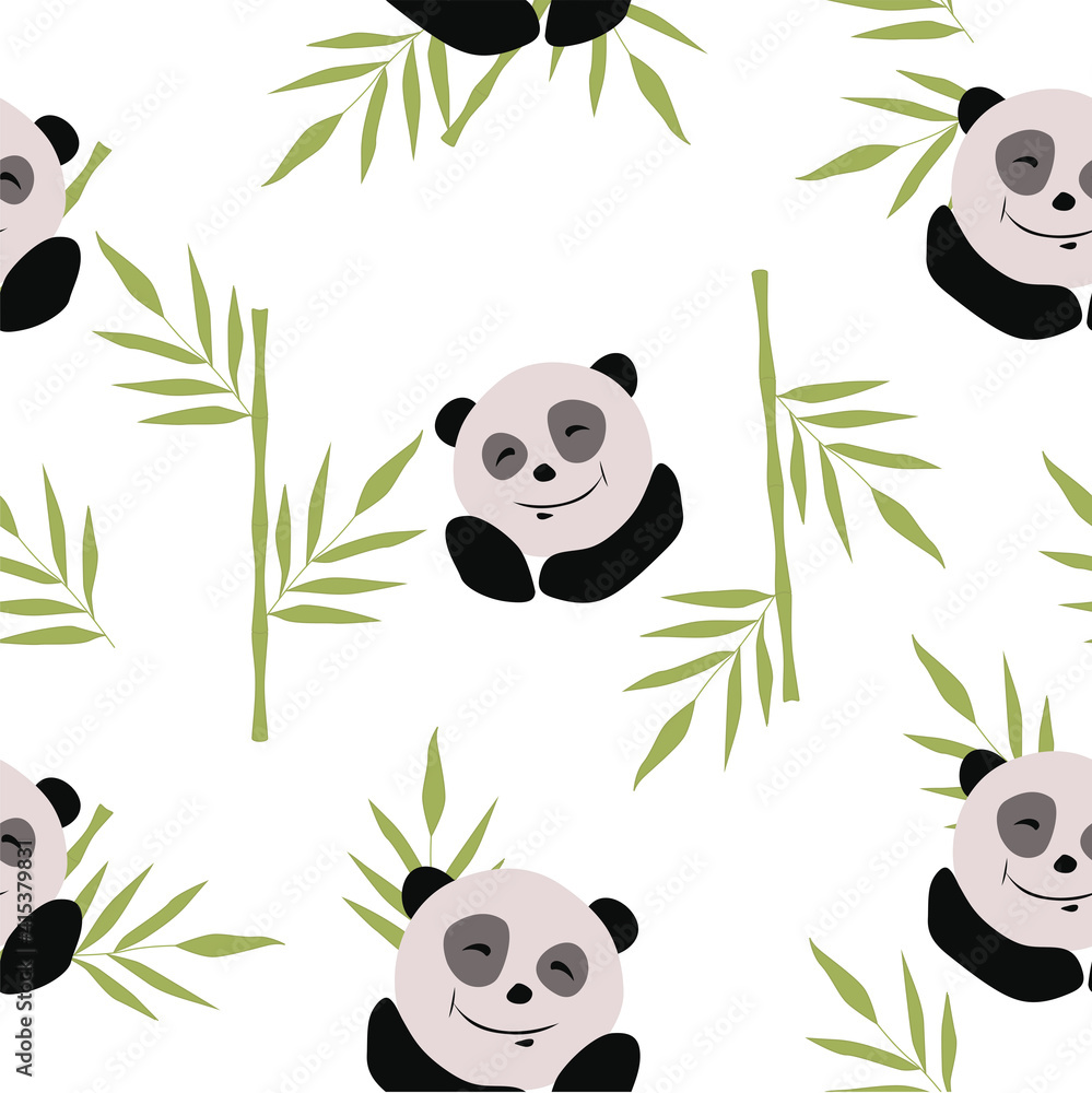 Fototapeta premium Seamless pattern of jungle animals, panda sleeping on a branch