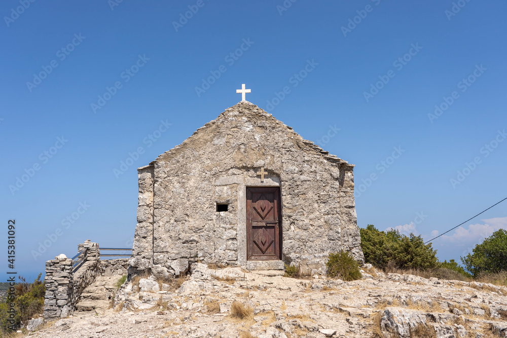 Stone churh of holy spirit on top of Mount Hum in Komiza on Vis Island in Croatia