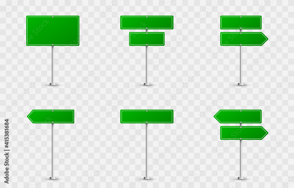 Vector set of road signs. Road signs on an isolated background. Green flags png, road signs png, green signs. Vector set of road signs. Road signs on an isolated background. Green flags png, road signs png, green signs.