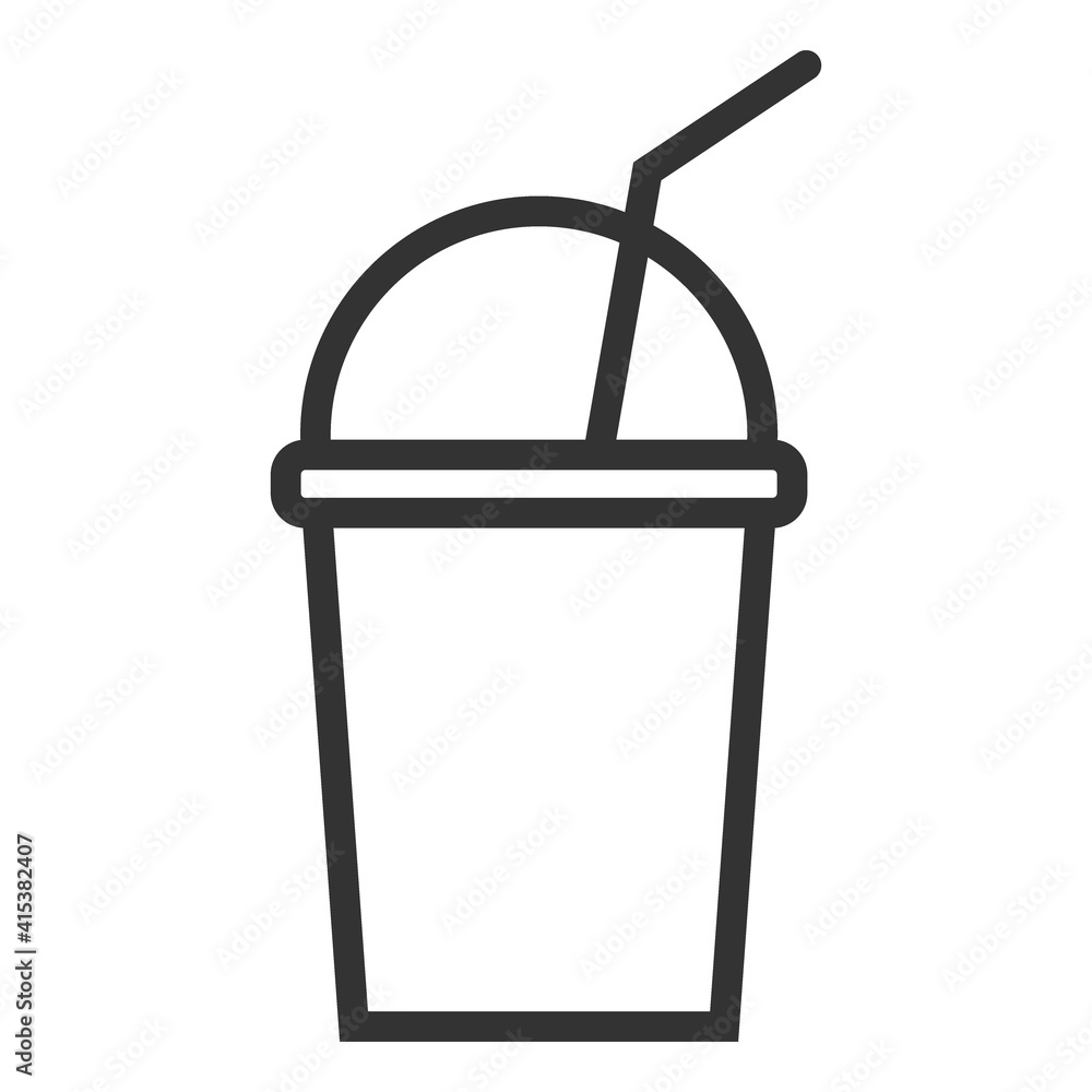 Disposable cup with lid and straw. Simple food icon in trendy line style isolated on white background for web apps and mobile concept. Vector Illustration Disposable cup with lid and straw. Simple food icon in trendy line style isolated on white background for web apps and mobile concept. Vector Illustration