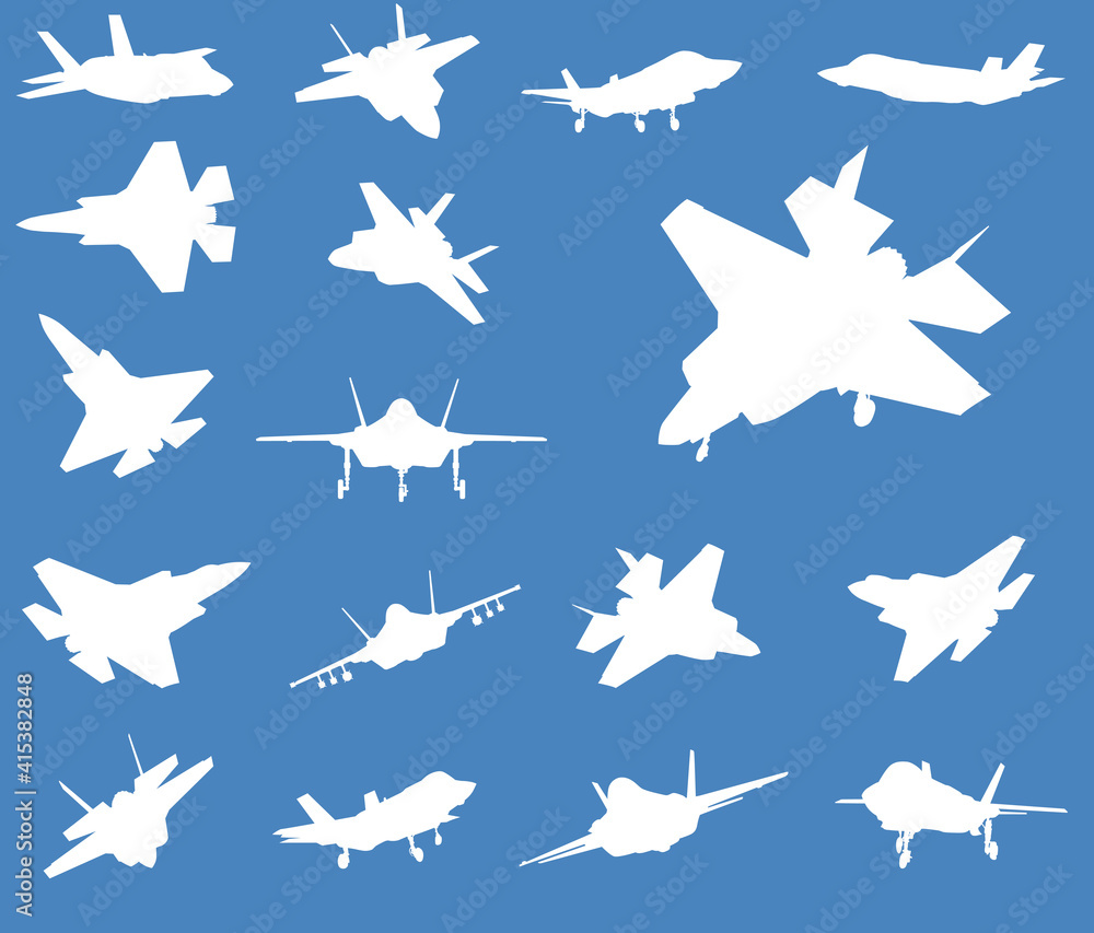 Fototapeta premium Military stealth aircraft silhouettes collection. Vector 