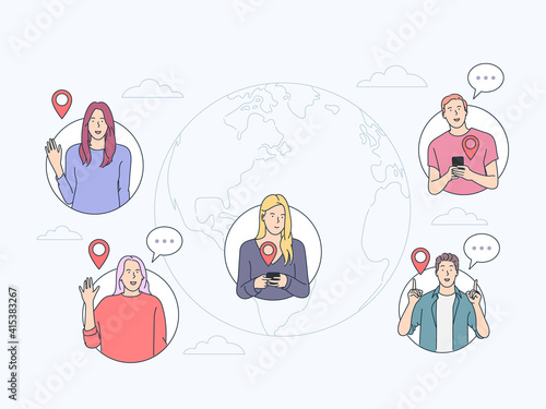 Communicate, online chat concept. People communicate over Internet. Remote business team, world wide web and marketing.