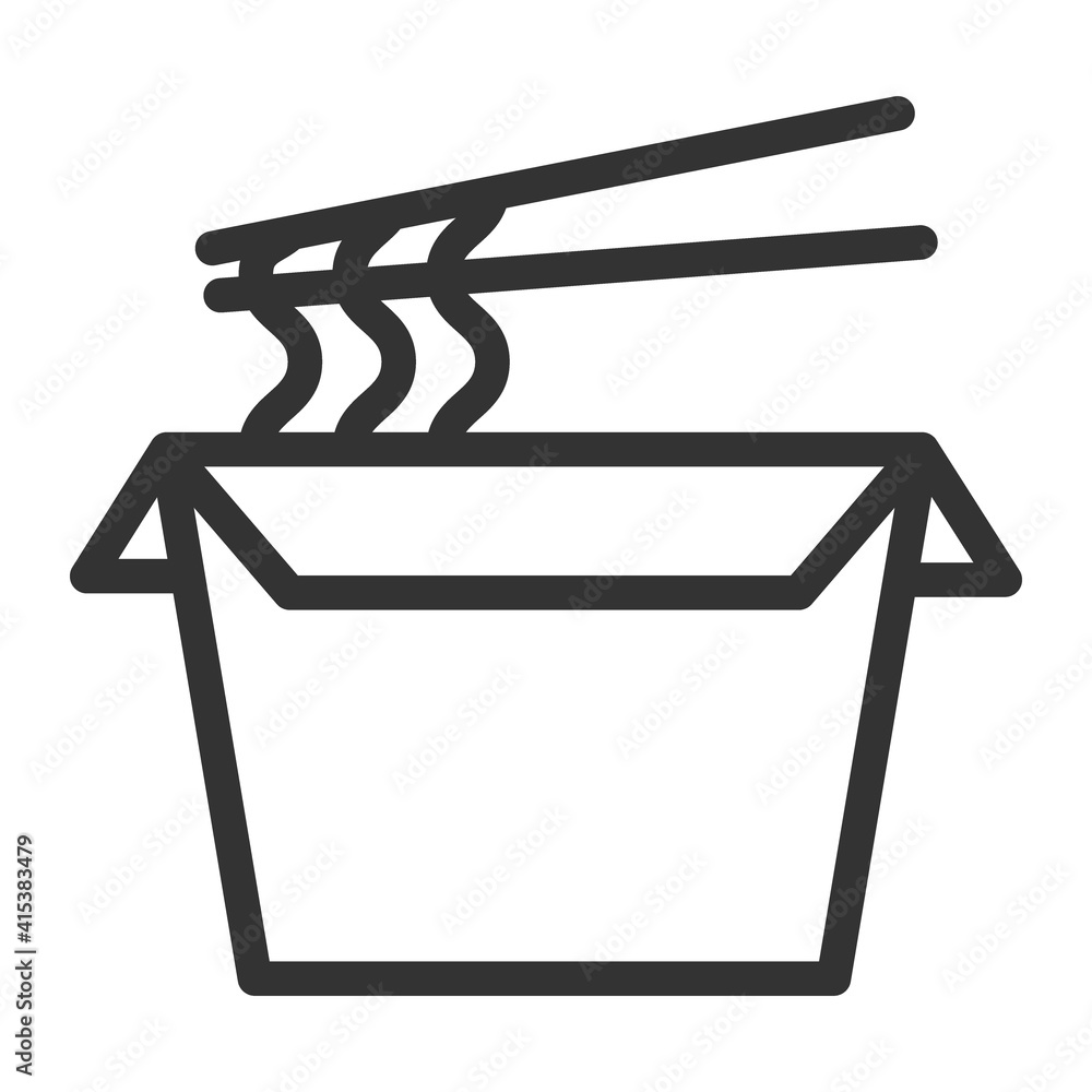 Asian food in paper packaging with chopsticks: noodles, spices. Simple food icon in trendy line style isolated on white background for web apps and mobile concept. Vector Illustration Asian food in paper packaging with chopsticks: noodles, spices. Simple food icon in trendy line style isolated on white background for web apps and mobile concept. Vector Illustration