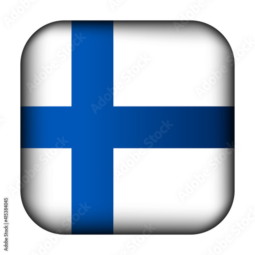 Glass light ball with flag of Finland. Squared template icon. Finnish national symbol. Glossy realistic cube, 3D abstract vector illustration highlighted. Big quadrate, foursquare