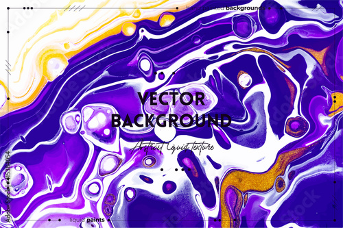 Fluid art texture. Background with abstract mixing paint effect. Liquid acrylic artwork that flows and splashes. Mixed paints for baner or wallpaper. Purple, white and golden overflowing colors