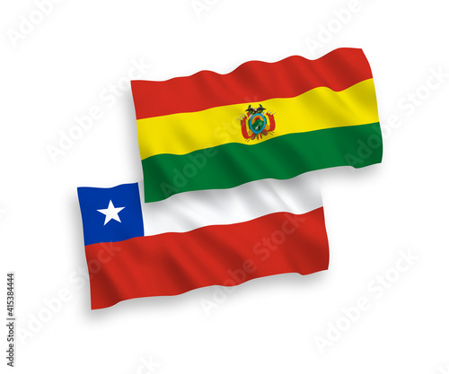 National vector fabric wave flags of Bolivia and Chile isolated on white background. 1 to 2 proportion.