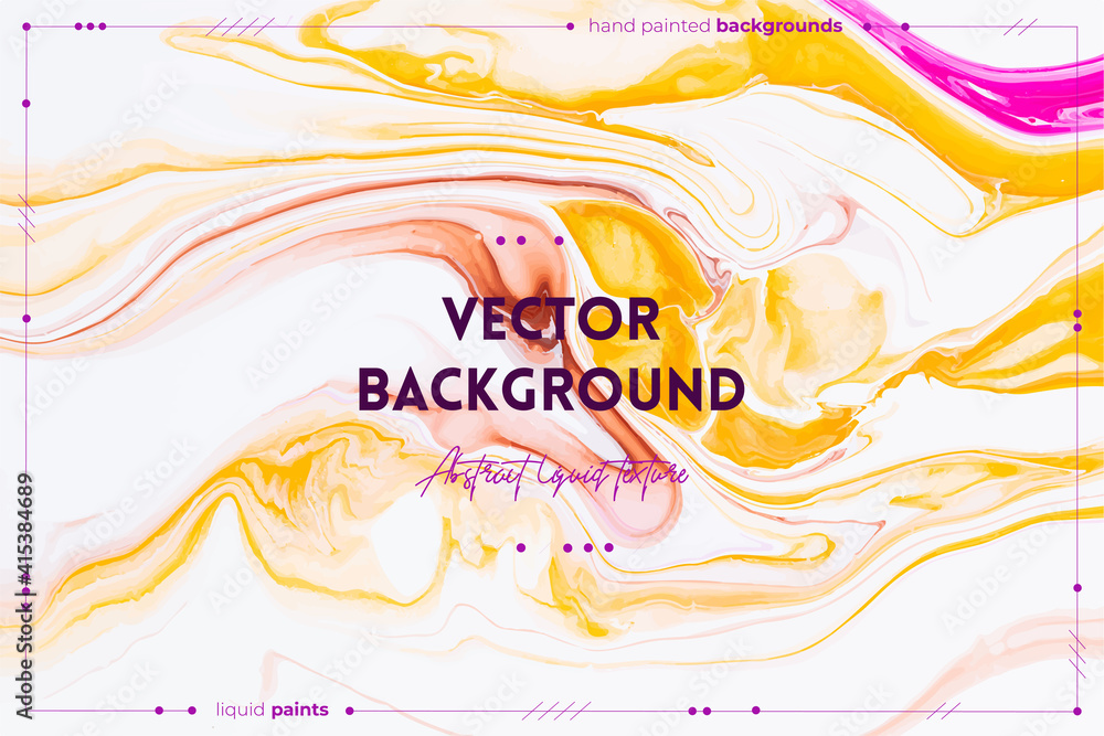 Fluid art texture. Abstract backdrop with swirling paint effect. Liquid acrylic picture with colorful mixed paints. Can be used for background or poster. Yellow, white and pink overflowing colors