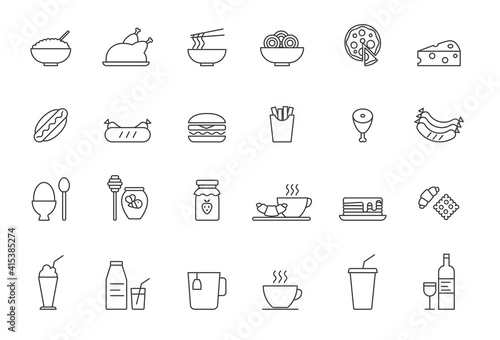 Set of Simple kitchen, food nad drink icons in trendy line style isolated on white background for web apps and mobile concept. Vector Illustration