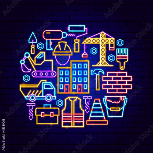 Building Construction Neon Concept