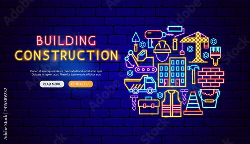 Building Construction Neon Banner Design
