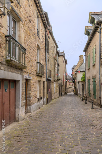 Vitre  France. Stone-paved street in the historic center 