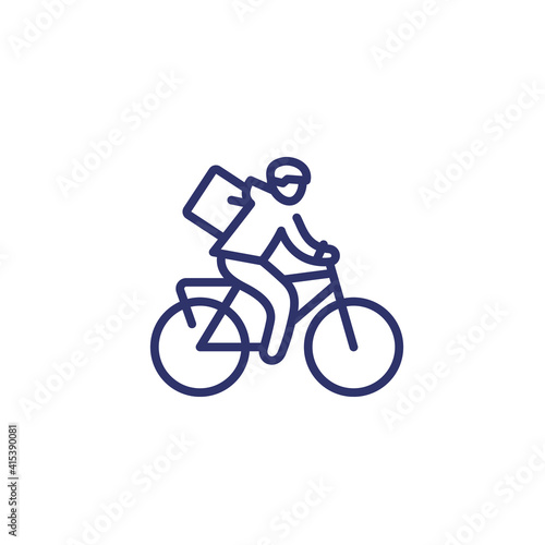 bike delivery line icon, courier on the bicycle