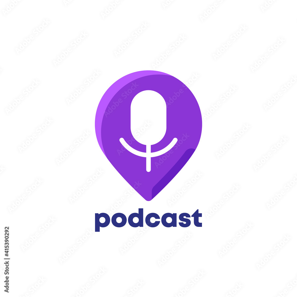 podcast logo icon with pin marker on white