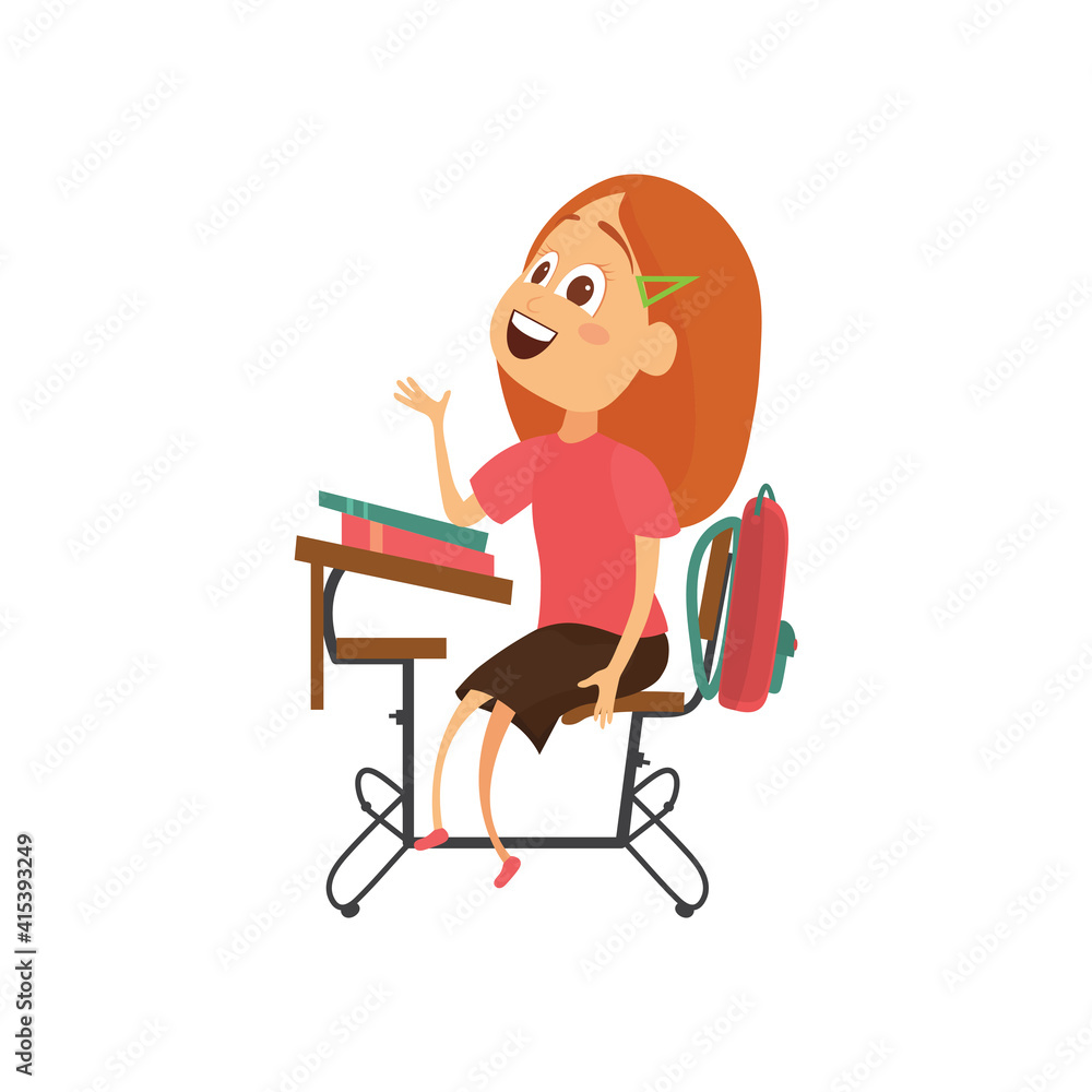 Illustration of a Little Girl Raising Her Hand in Class Illustration of a Little Girl Raising Her Hand in Class